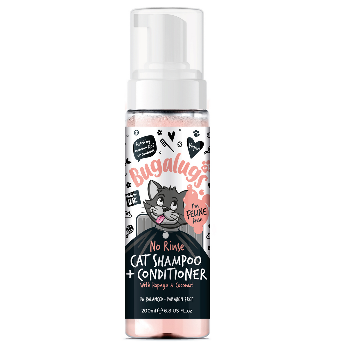 Bugalugs No Rinse Cat Shampoo & Conditioner – Papaya & Coconut (200ml)