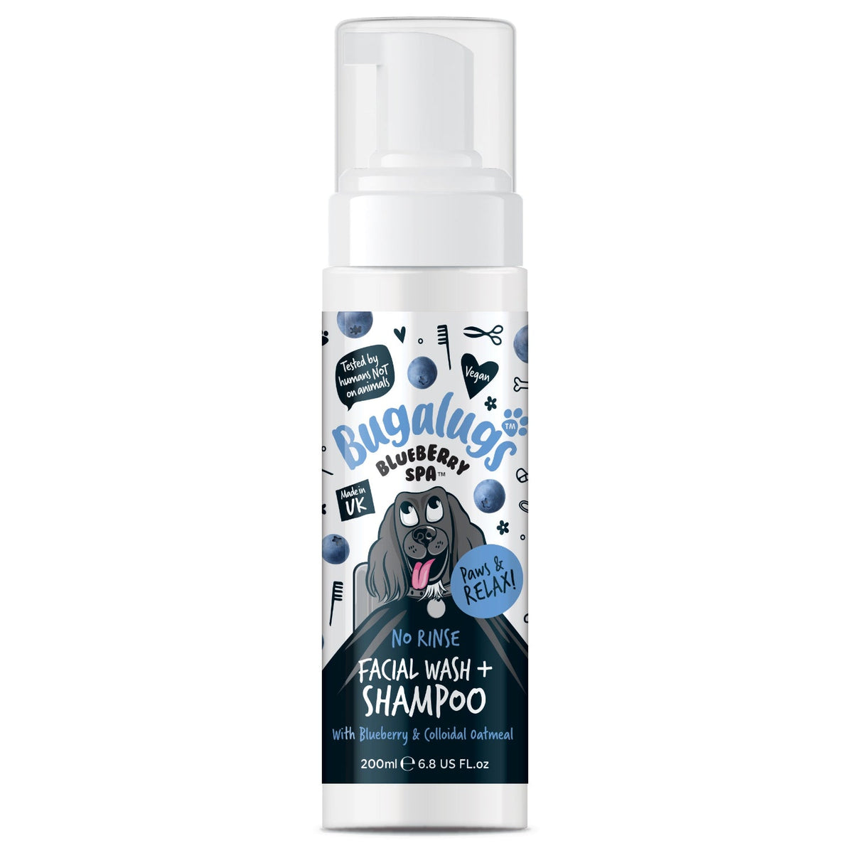 Bugalugs Blueberry Spa™ No Rinse Facial Wash & Shampoo for Dogs (200ml)